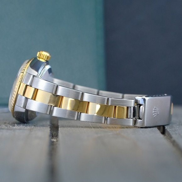 ROLEX DATEJUST LADIES WATCH GOLD STEEL CHAMPAGNE ROMAN DIAL FLUTED 69173 OYSTER - Picture 5 of 12